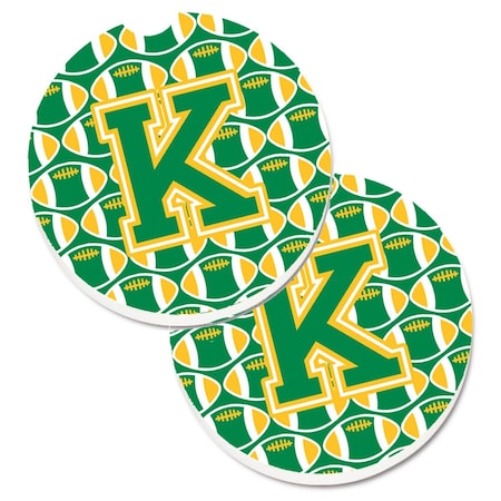 Letter K Football Green And Gold Set Of 2 Cup Holder Car Coaster